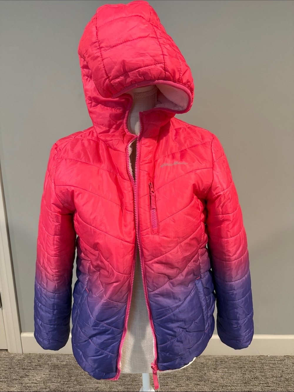 Eddie Bauer Girls Ombre Hooded Puffer Jacket in Pink and Purple
